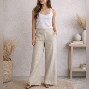Incotex Women’s Linen Pants Made in Italy Size 42 Beige Minimalist Flat Front
